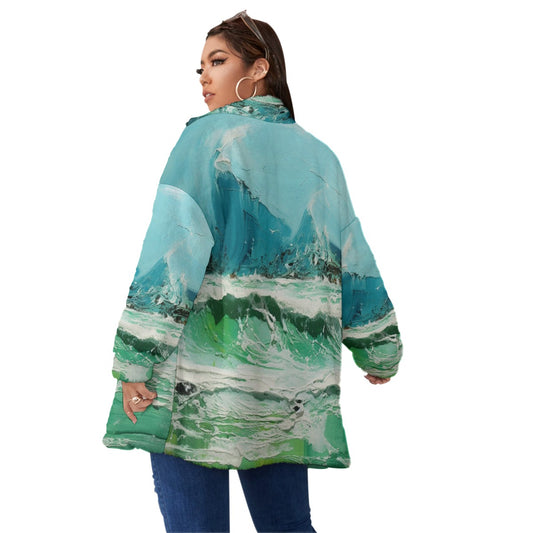 All-Over Print Unisex Borg Fleece Stand-up Collar Coat With Zipper Closure(Plus Size)