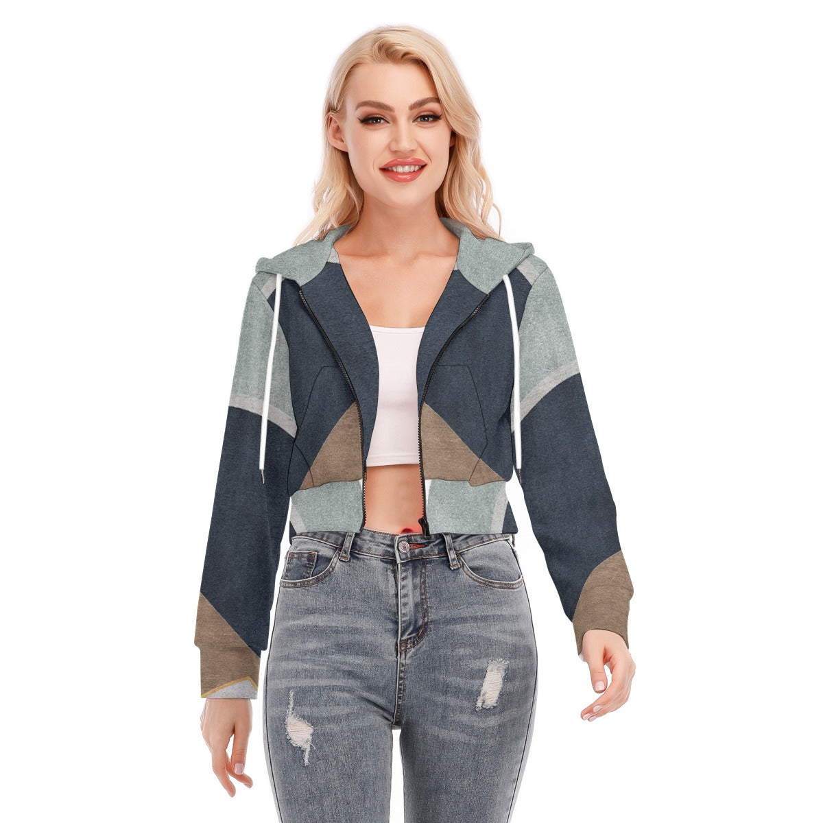 All-Over Print Women's Crop Top Hoodie With Zipper Closure