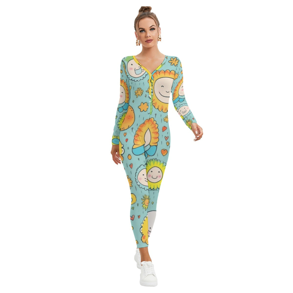All-Over Print Women's Plunging Neck Jumpsuit