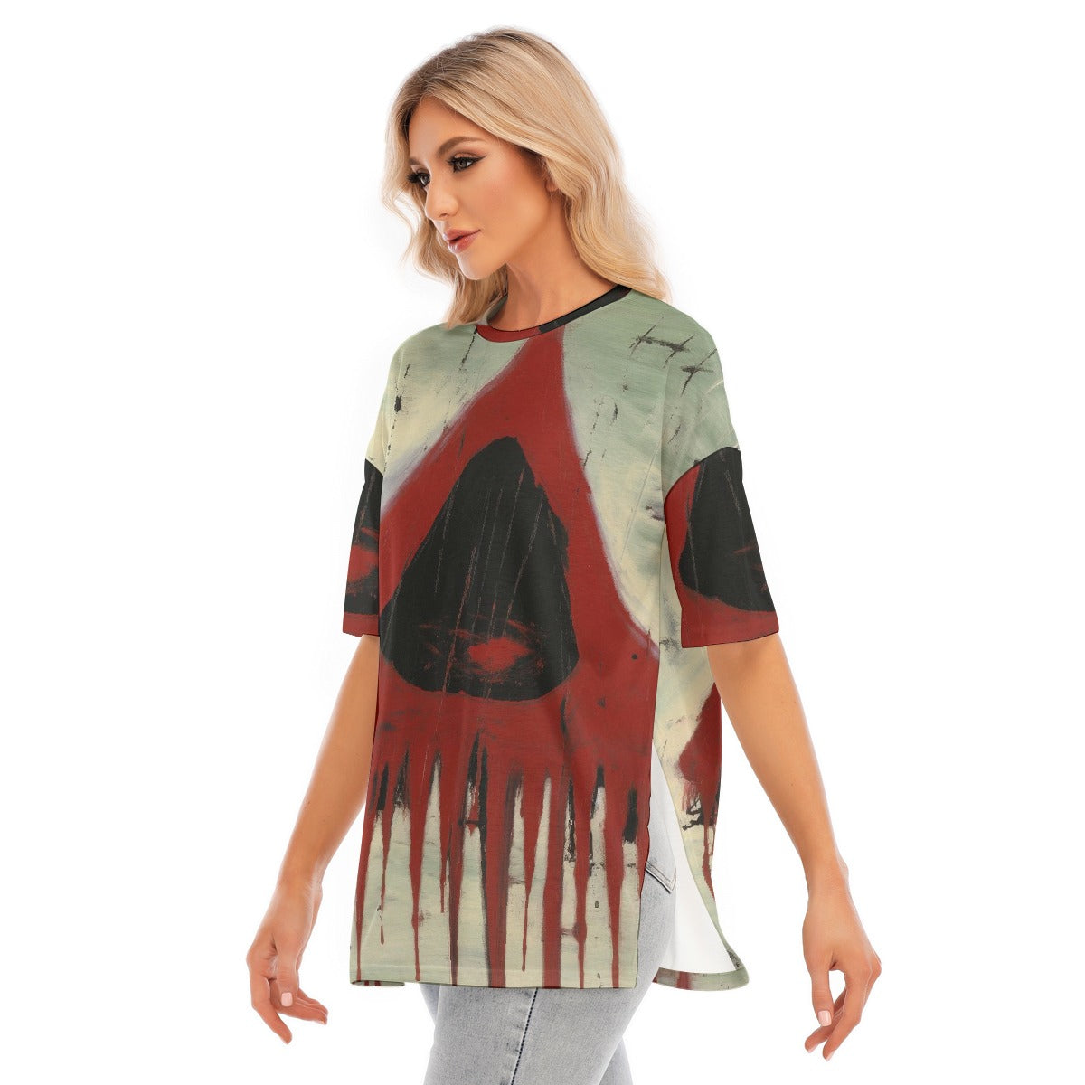 All-Over Print Women's Short Sleeves T-shirt With Hem Split