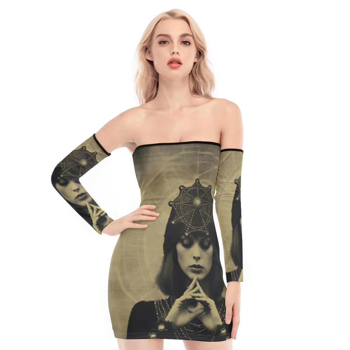 All-Over Print Women's Off-shoulder Back Lace-up Dress