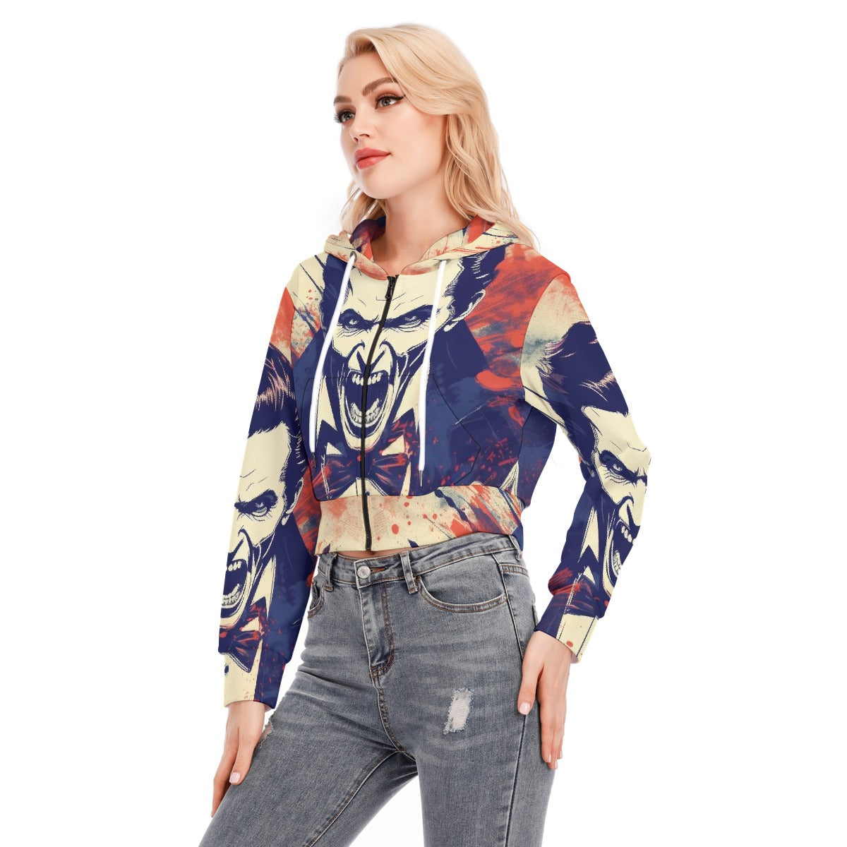 All-Over Print Women's Crop Top Hoodie With Zipper Closure