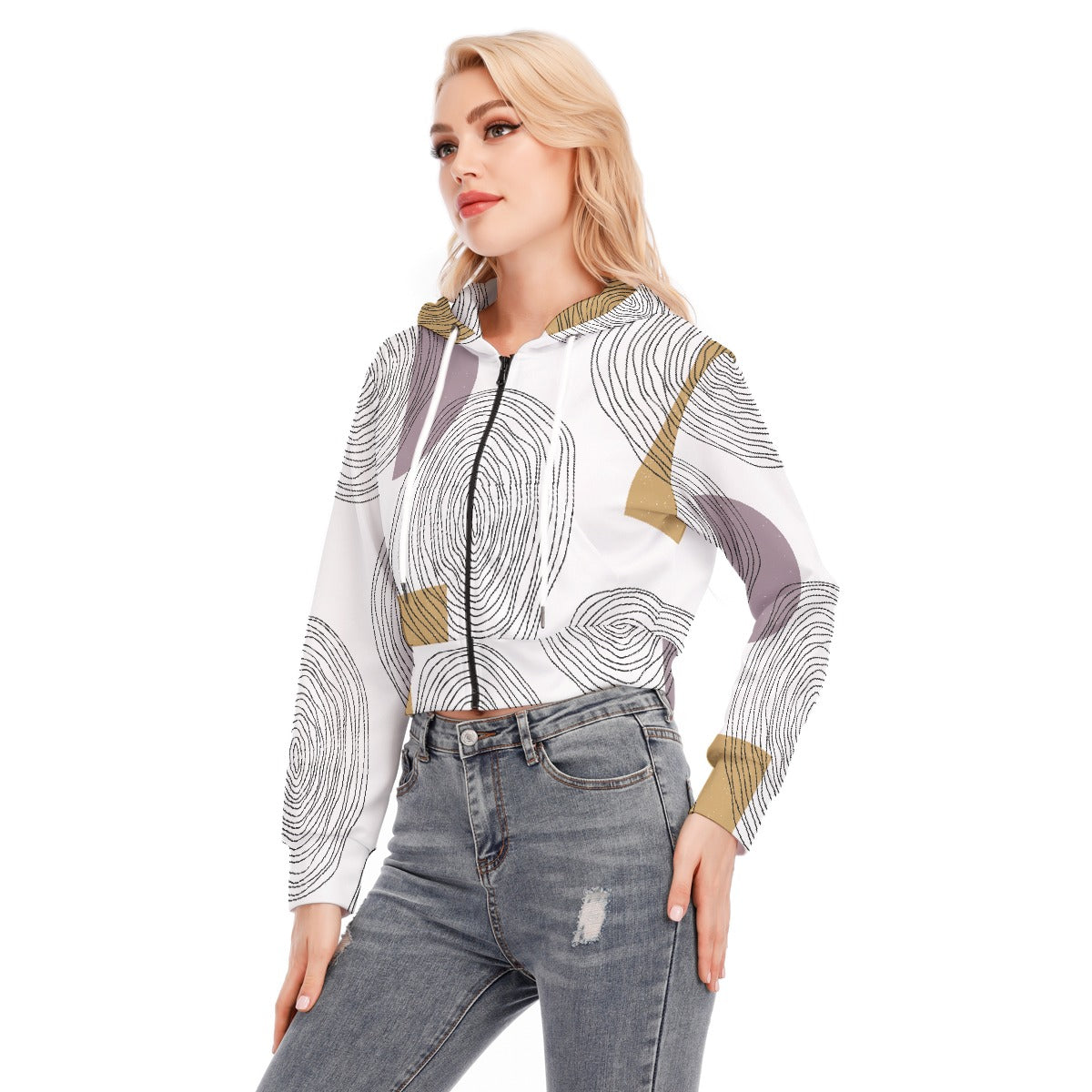 All-Over Print Women's Crop Top Hoodie With Zipper Closure