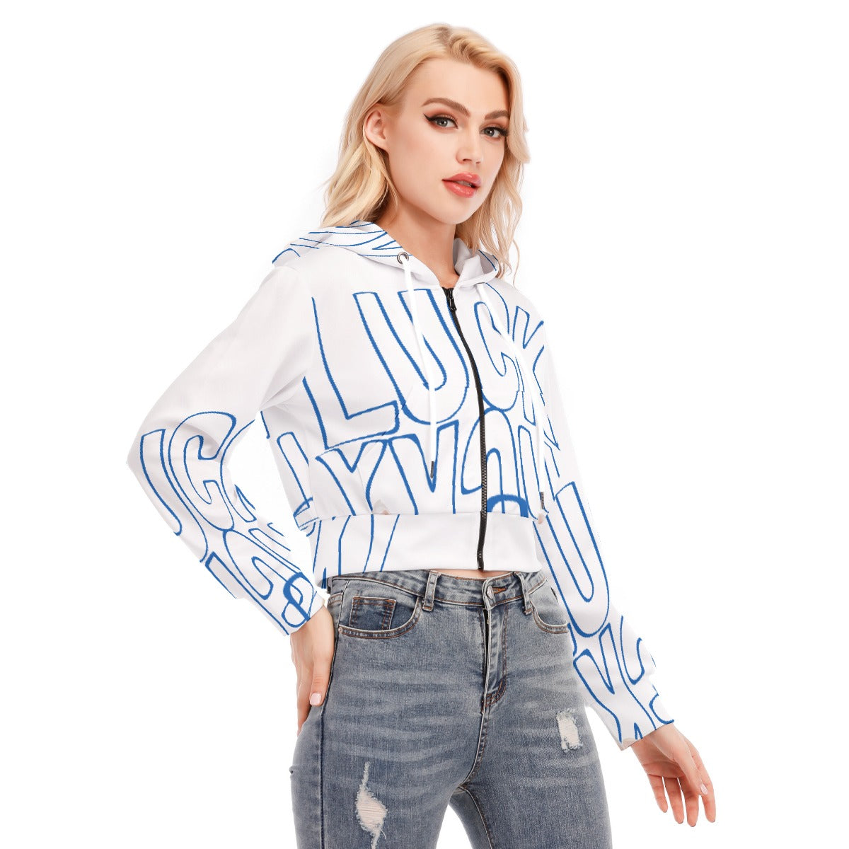 All-Over Print Women's Crop Top Hoodie With Zipper Closure