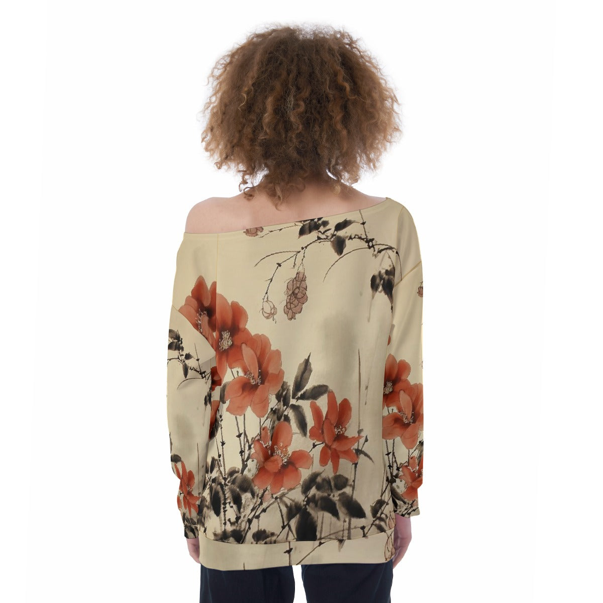 All-Over Print Oversized Women's Off-Shoulder Sweatshirt