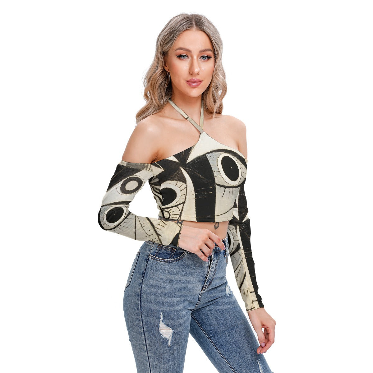 All-Over Print Women's Halter Lace-up Top