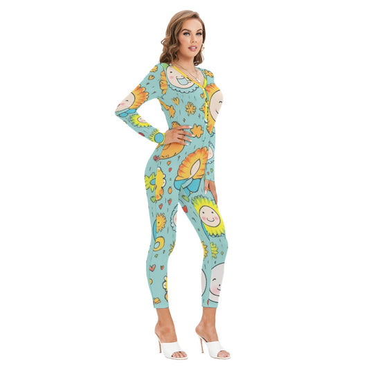 All-Over Print Women's Plunging Neck Jumpsuit