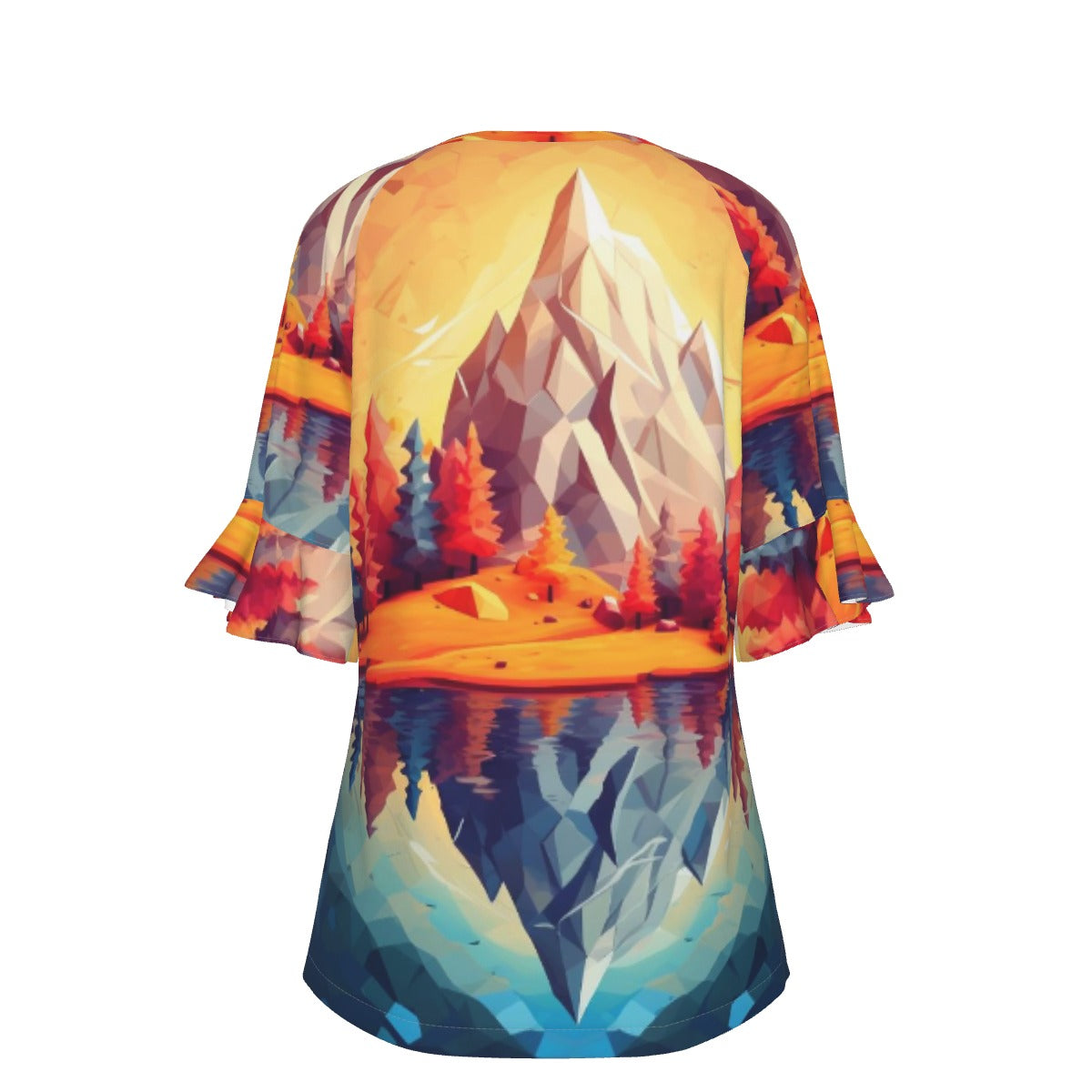 All-Over Print V-neck Women's T-shirt With Bell Sleeve
