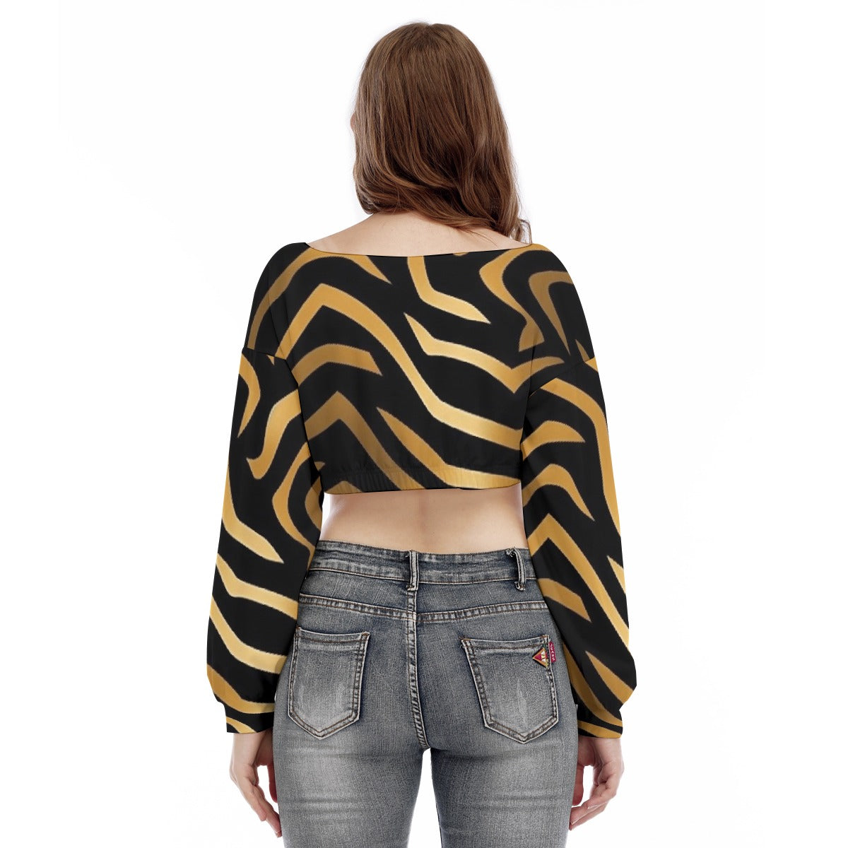 All-Over Print Women's V-neck Long Sleeve Cropped Sweatshirt