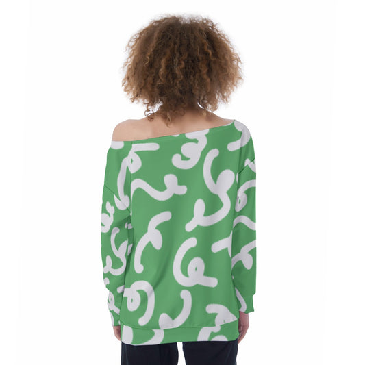All-Over Print Oversized Women's Off-Shoulder Sweatshirt