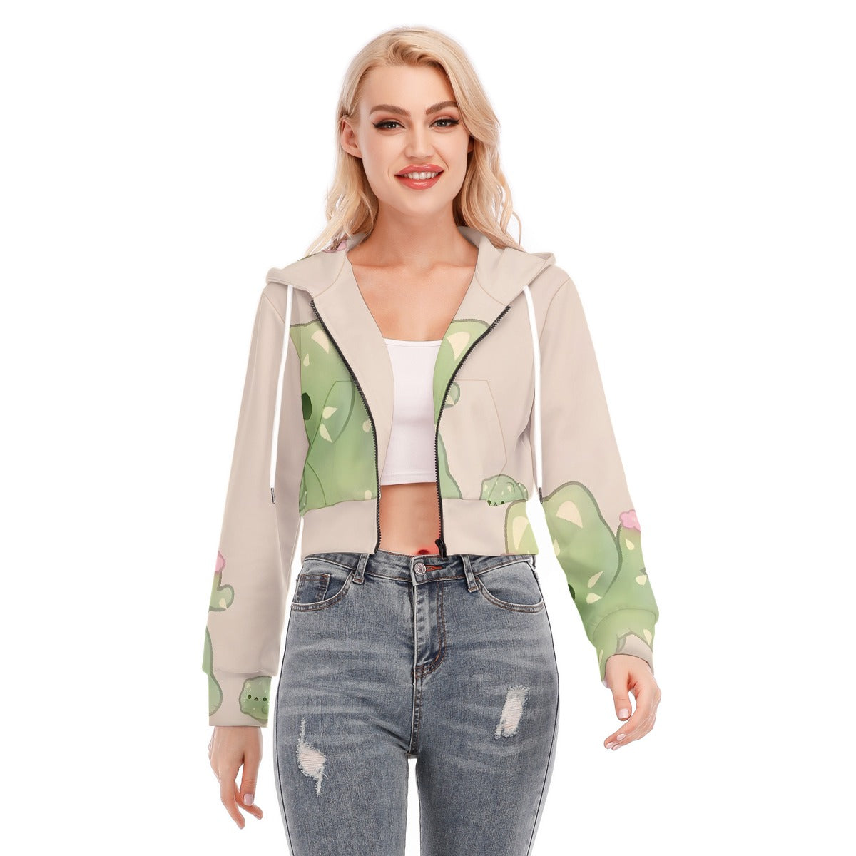 All-Over Print Women's Crop Top Hoodie With Zipper Closure