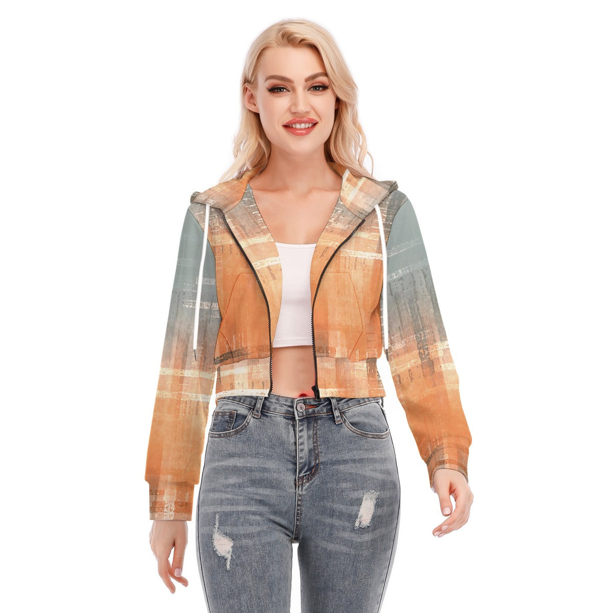 All-Over Print Women's Crop Top Hoodie With Zipper Closure
