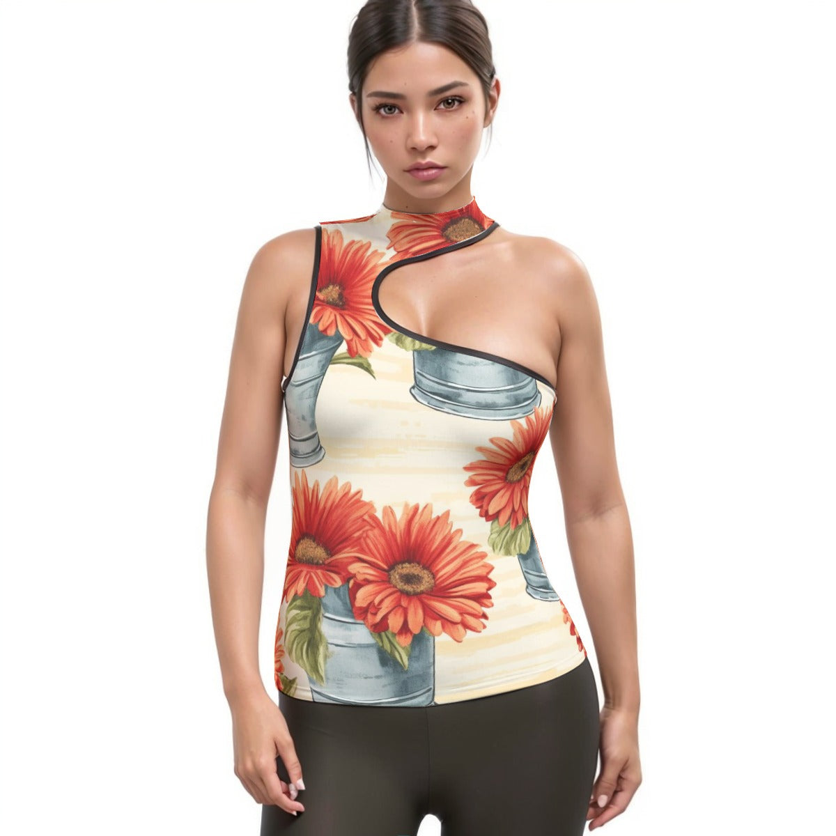 All-Over Print Women's Halter Sleeveless Asymmetrical Tank Top