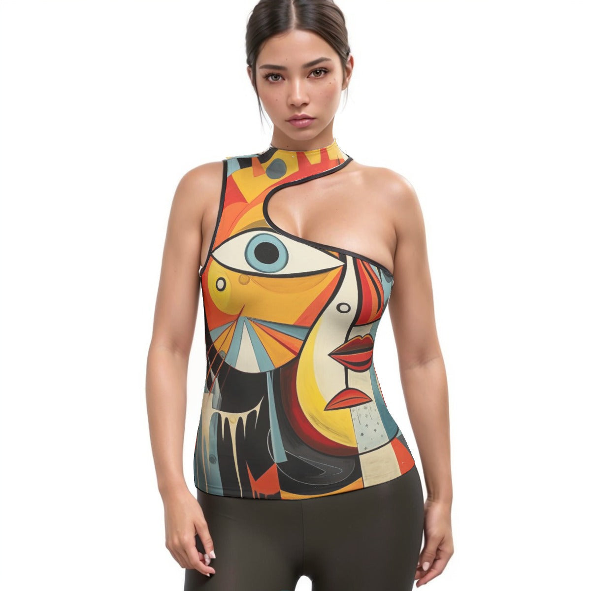 All-Over Print Women's Halter Sleeveless Asymmetrical Tank Top