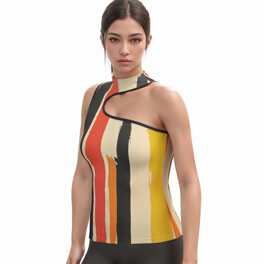 All-Over Print Women's Halter Sleeveless Asymmetrical Tank Top
