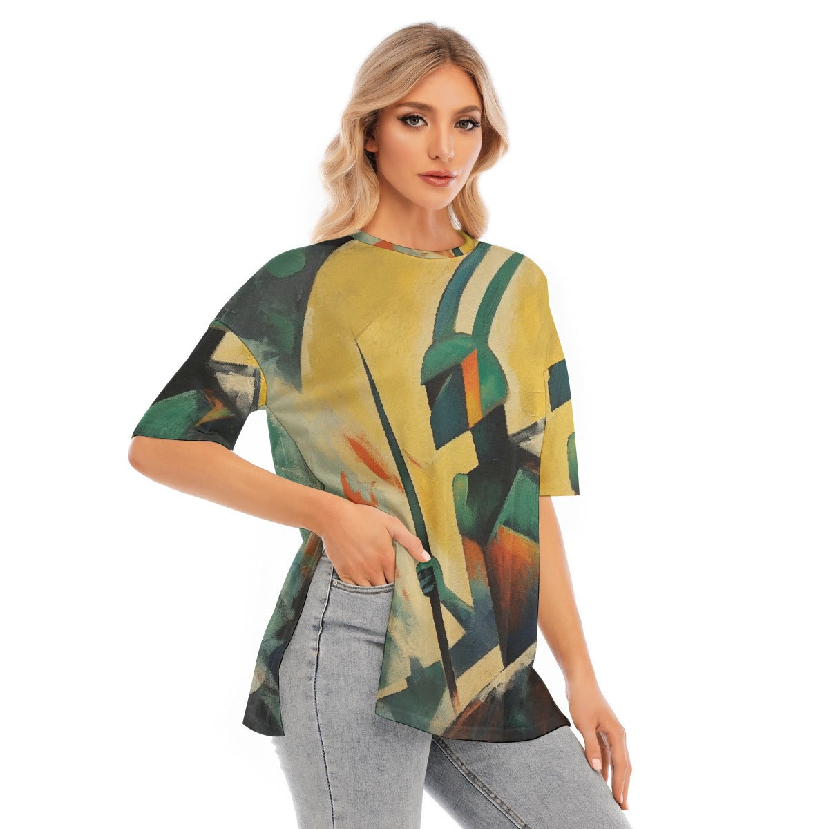 All-Over Print Women's Short Sleeves T-shirt With Hem Split