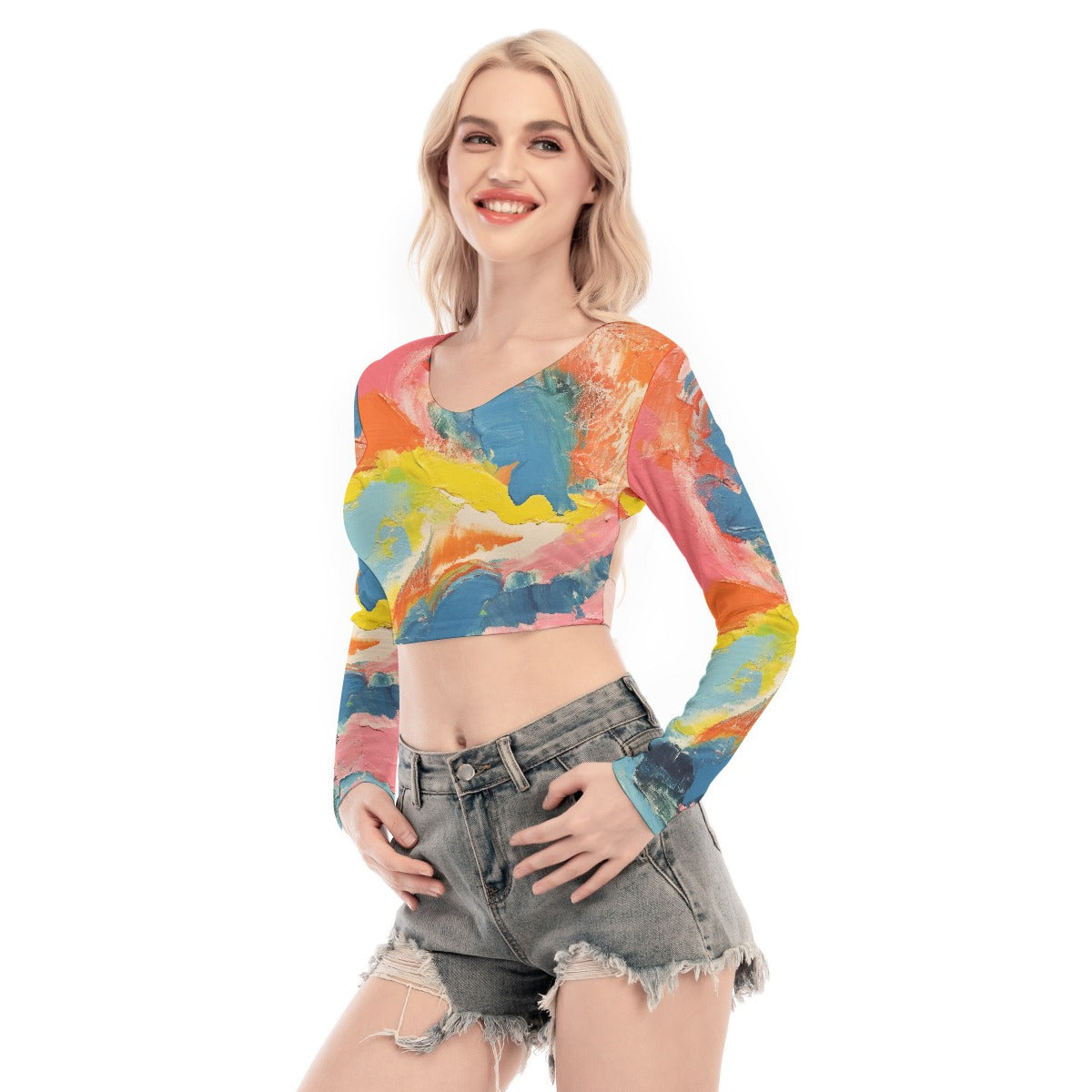 All-Over Print Women's Back Hollow T-shirt With Strap