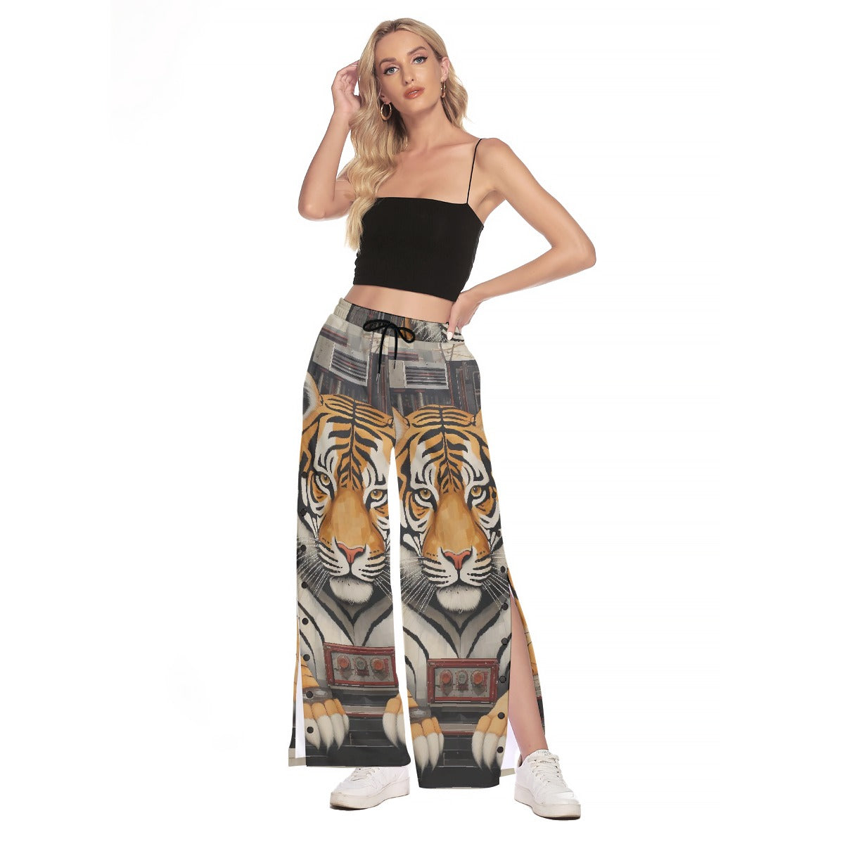 All-Over Print Women's Side Slit Snap Button Trousers