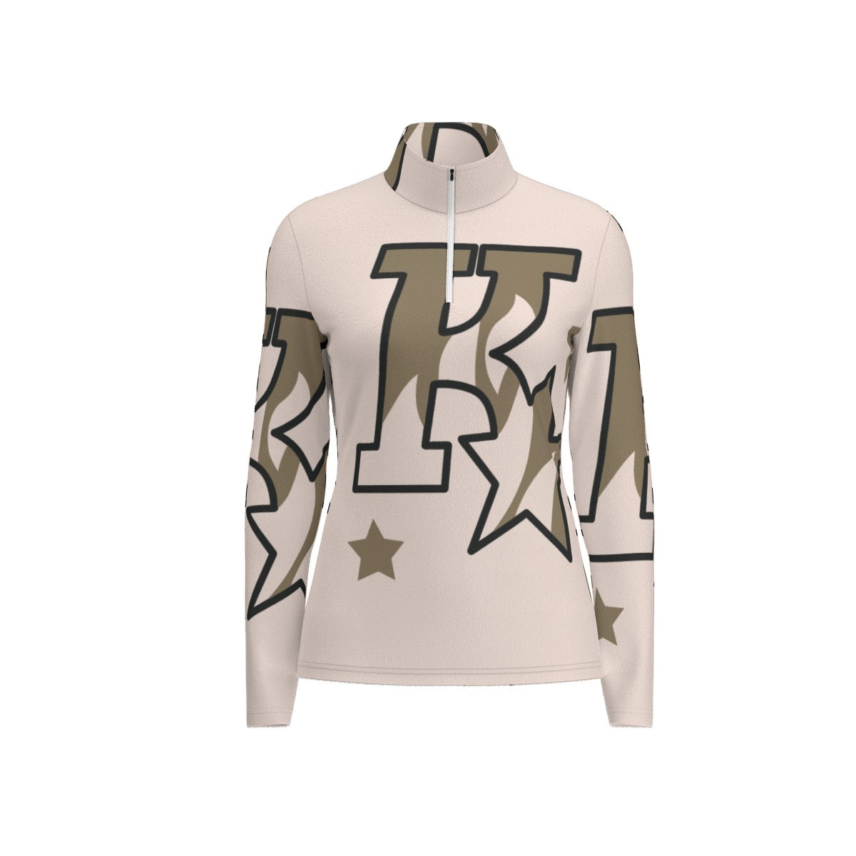 All-Over Print Women's Sports Collar Jersey With Long Sleeve