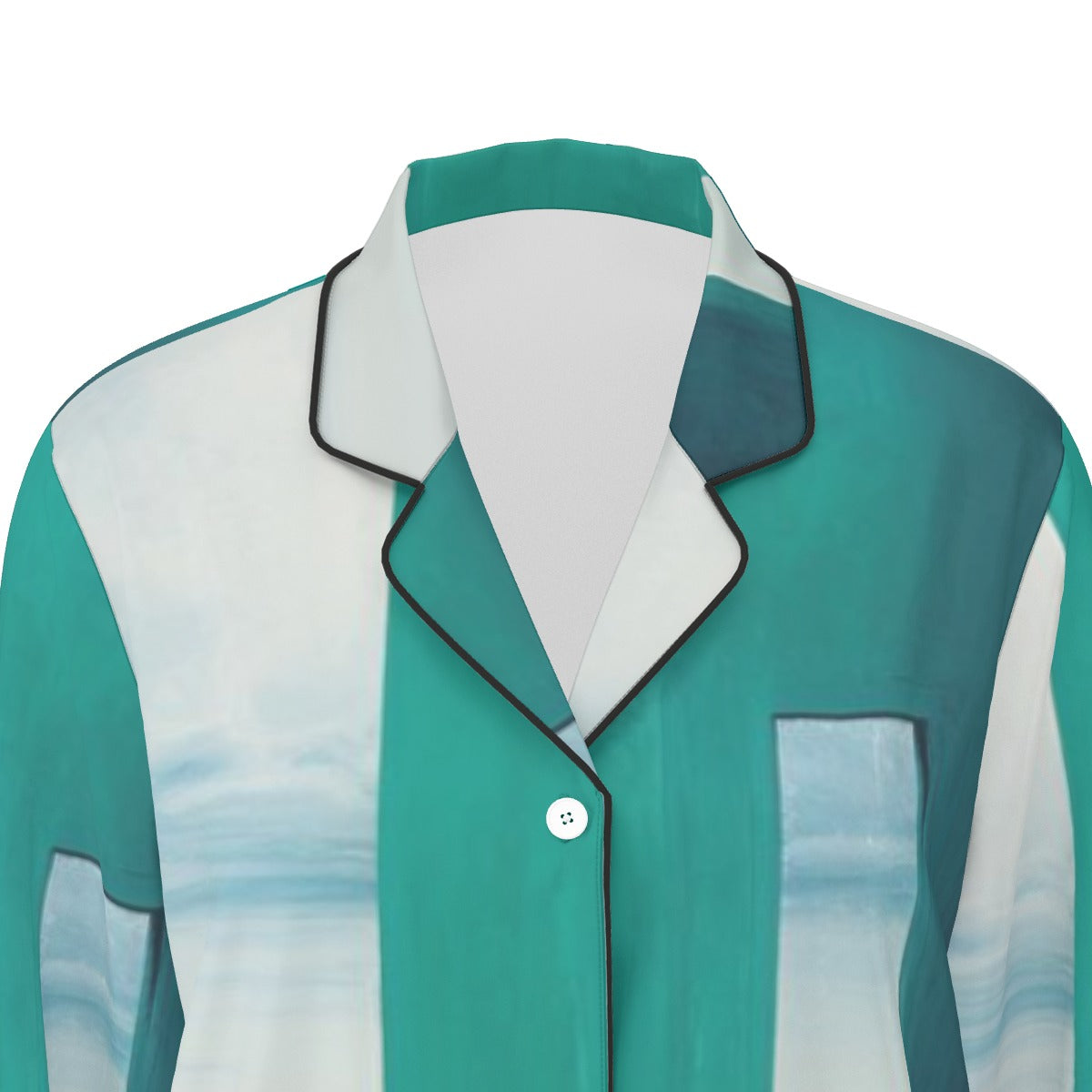 All-Over Print Women's Long Sleeve Pajama Set With Black Contrast Piping