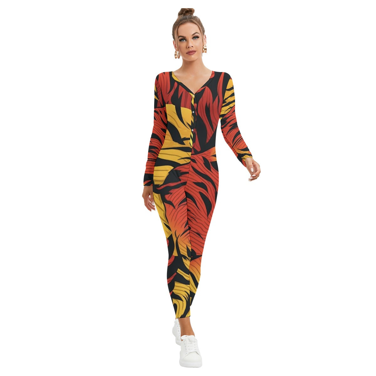 All-Over Print Women's Plunging Neck Jumpsuit