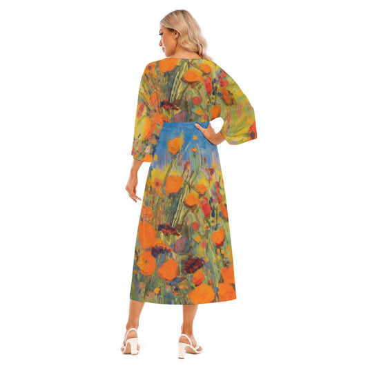 All-Over Print Women's Mid-Sleeve Long Dress