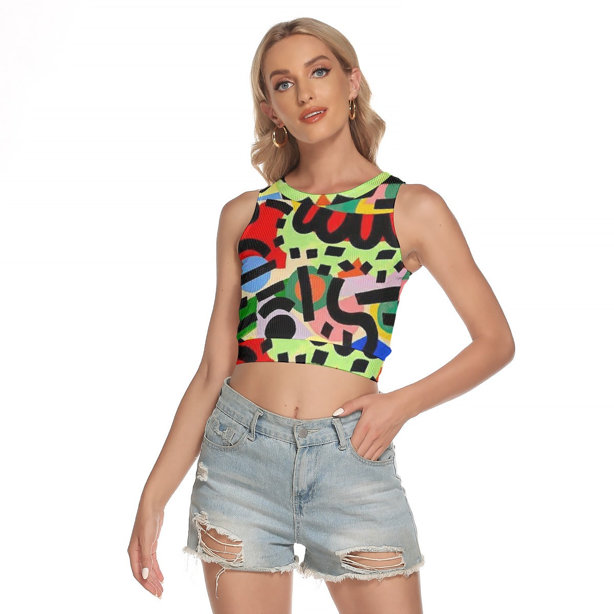 All-Over Print Women's Sleeveless Back Hollow Crop Top