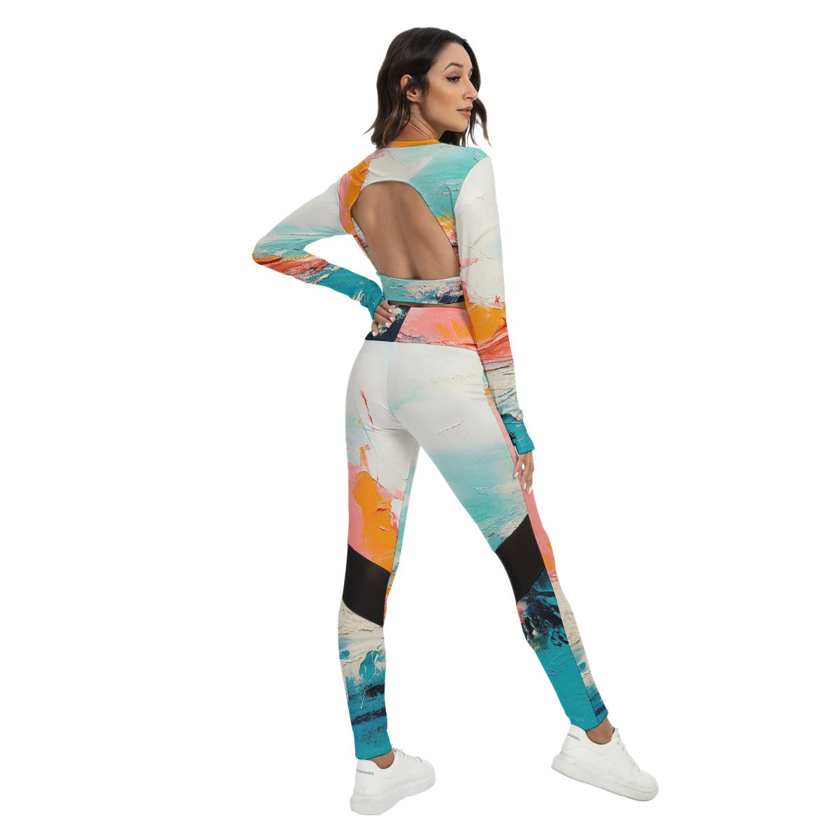 All-Over Print Women's Sport Set With Backless Top And Leggings
