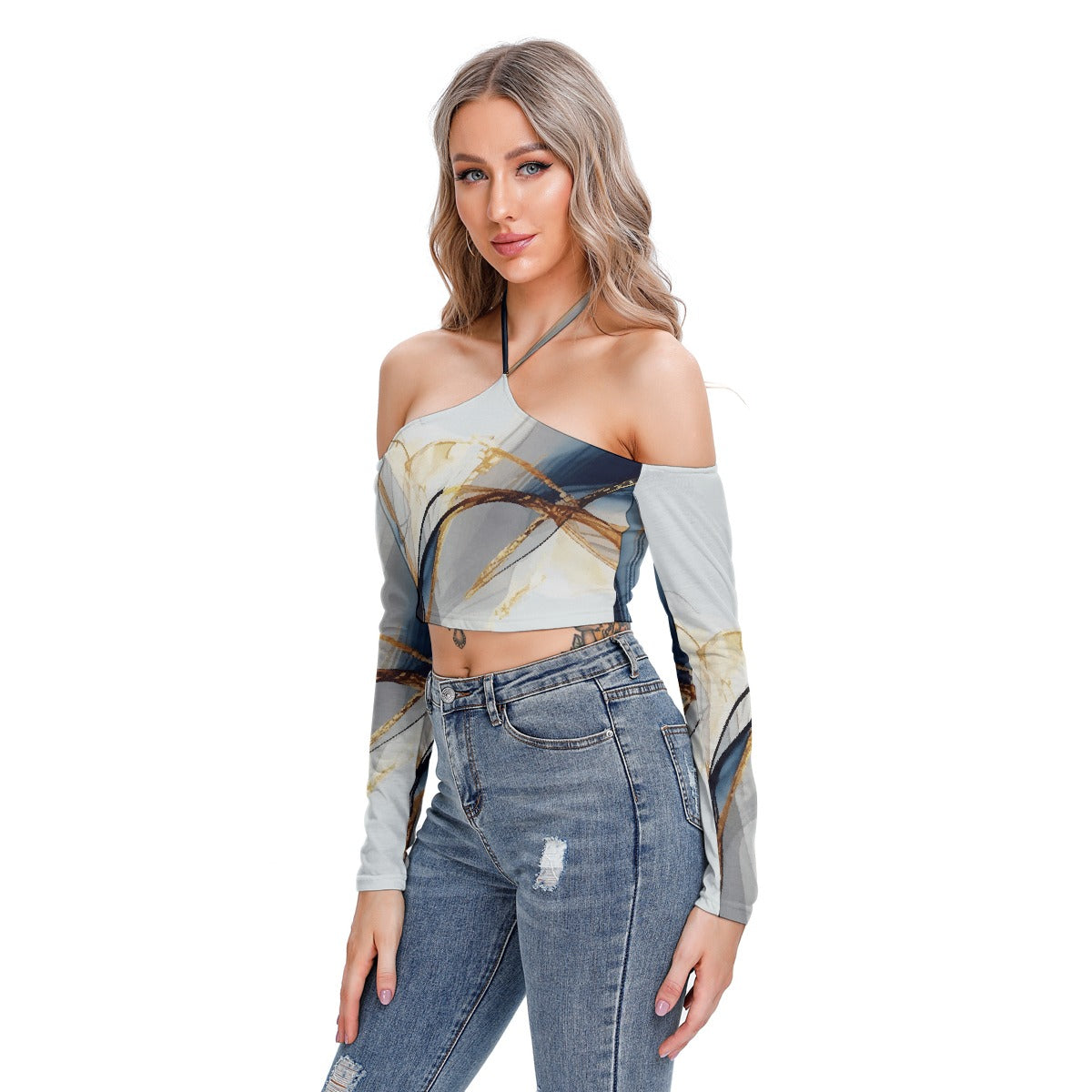 All-Over Print Women's Halter Lace-up Top