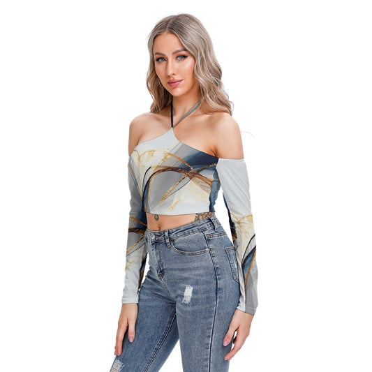 All-Over Print Women's Halter Lace-up Top