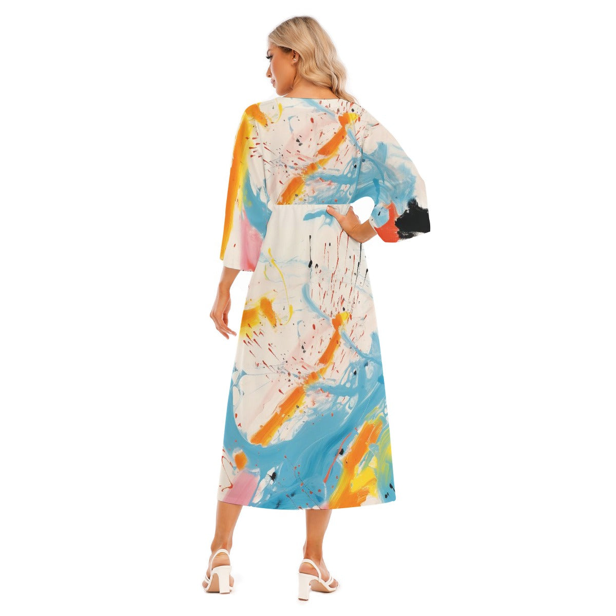 All-Over Print Women's Mid-Sleeve Long Dress