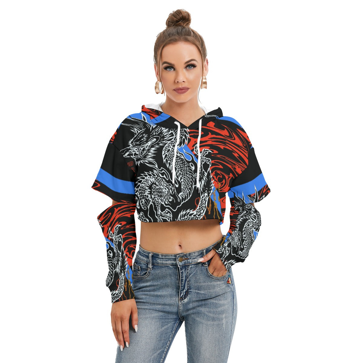 All-Over Print Women's Heavy Fleece Hoodie With Hollow Out Sleeve