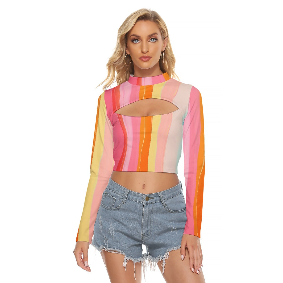 All-Over Print Women's Hollow Chest Keyhole Tight Crop Top