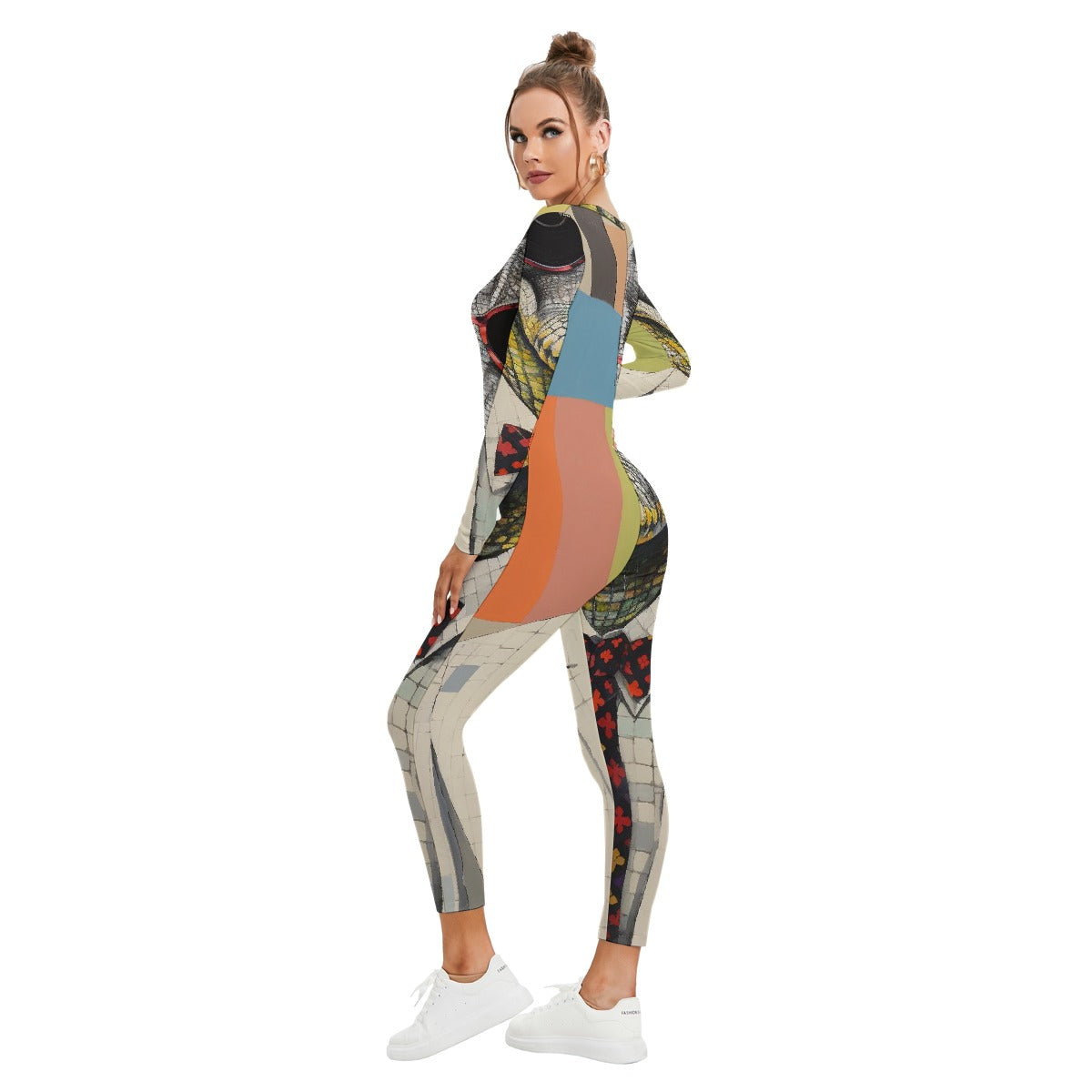 All-Over Print Women's Plunging Neck Jumpsuit