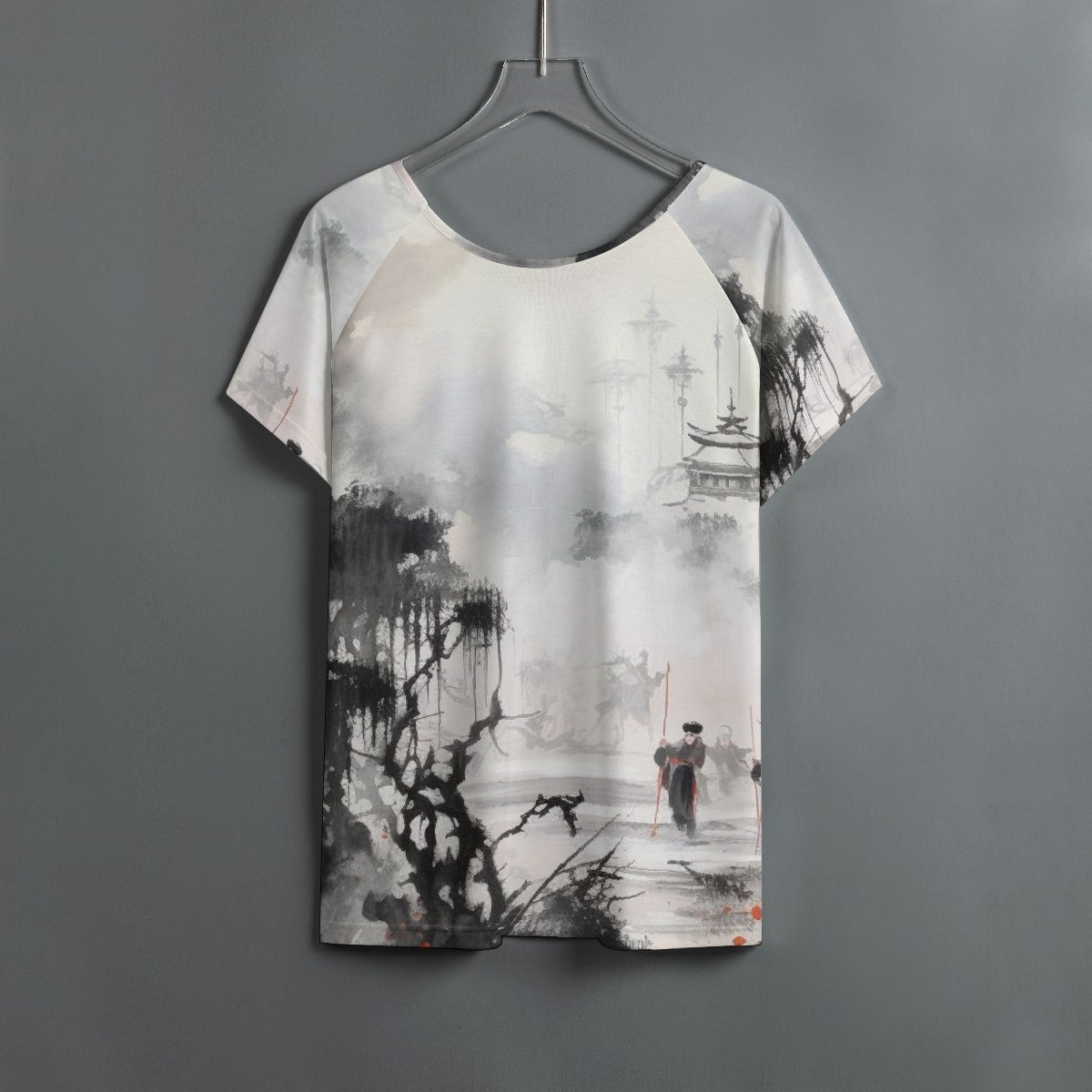 All-Over Print Women's Round Neck T-shirt With Raglan Sleeve