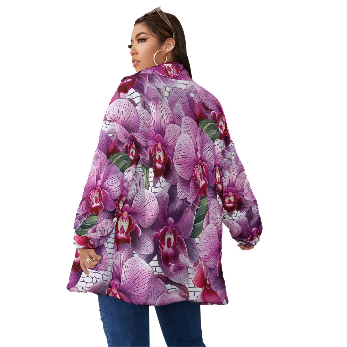 All-Over Print Unisex Borg Fleece Stand-up Collar Coat With Zipper Closure(Plus Size)