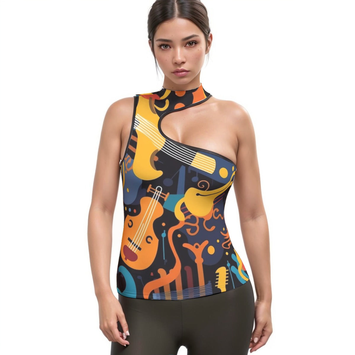 All-Over Print Women's Halter Sleeveless Asymmetrical Tank Top