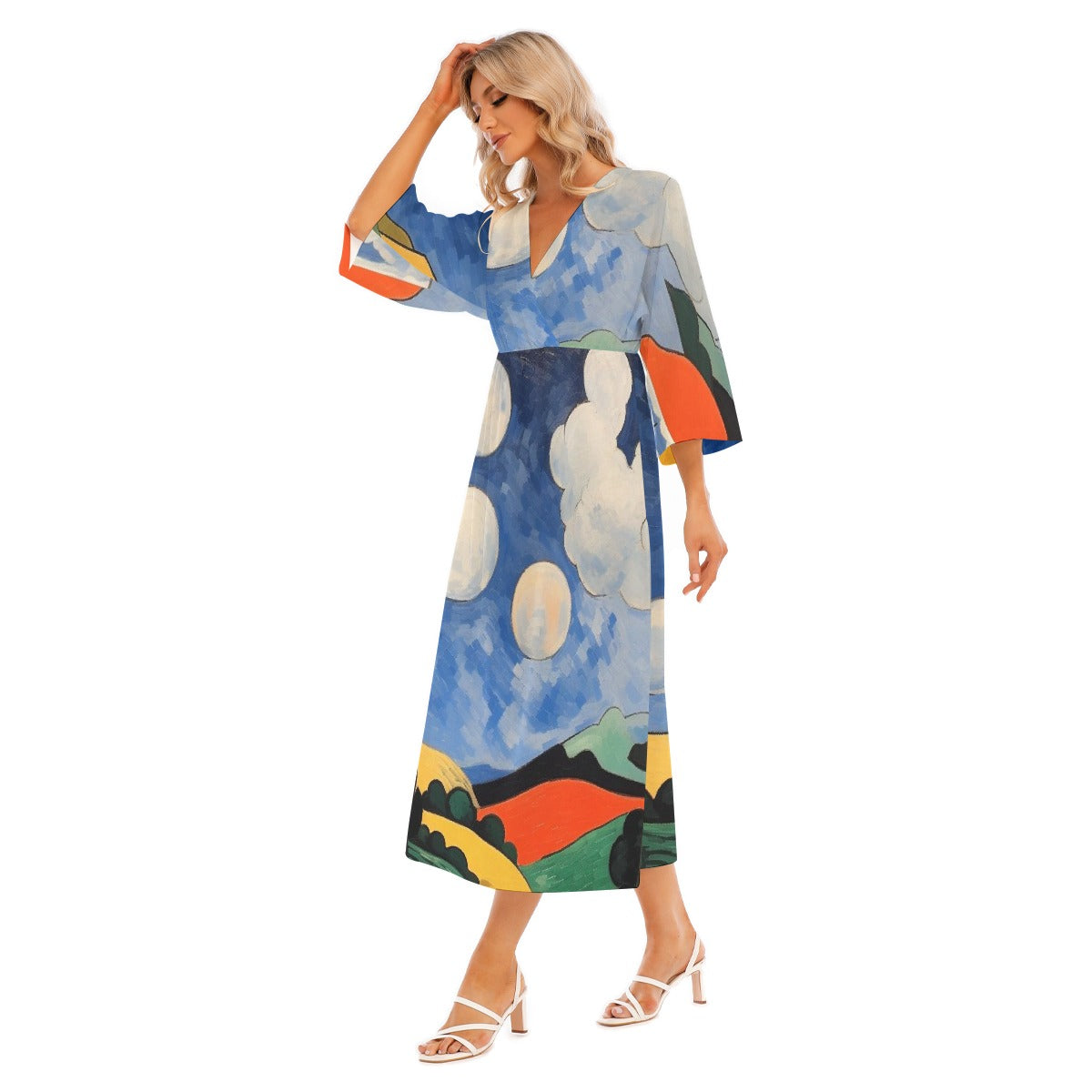 All-Over Print Women's Mid-Sleeve Long Dress