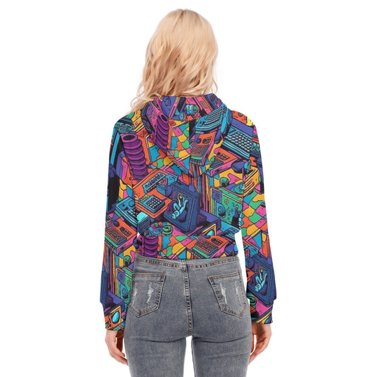 All-Over Print Women's Crop Top Hoodie With Zipper Closure