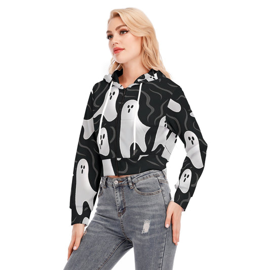 All-Over Print Women's Crop Top Hoodie With Zipper Closure
