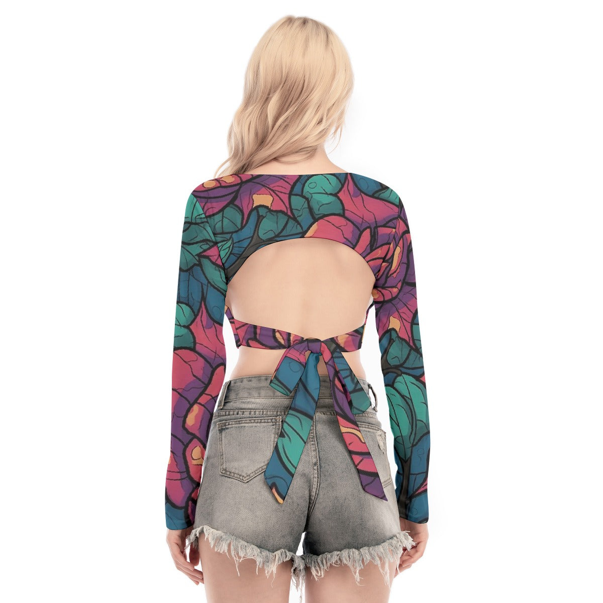 All-Over Print Women's Back Hollow T-shirt With Strap