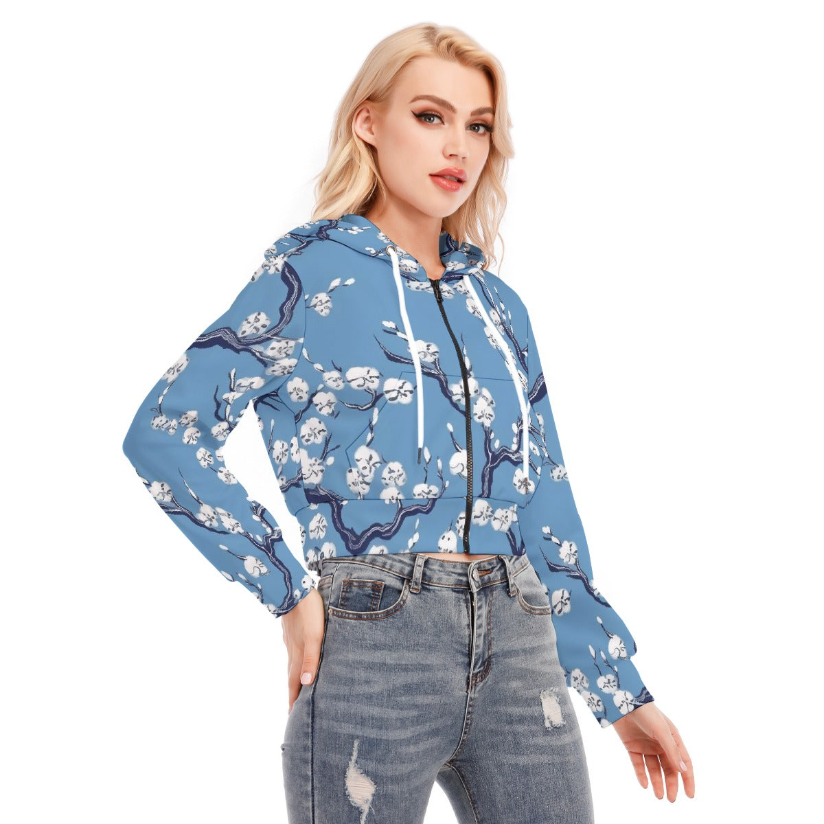 All-Over Print Women's Crop Top Hoodie With Zipper Closure