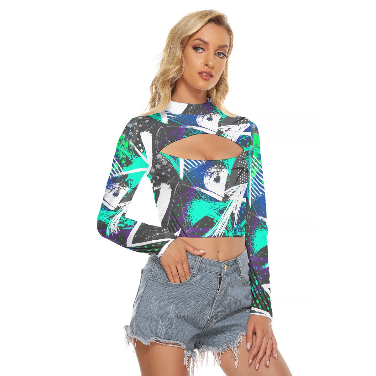 All-Over Print Women's Hollow Chest Keyhole Tight Crop Top