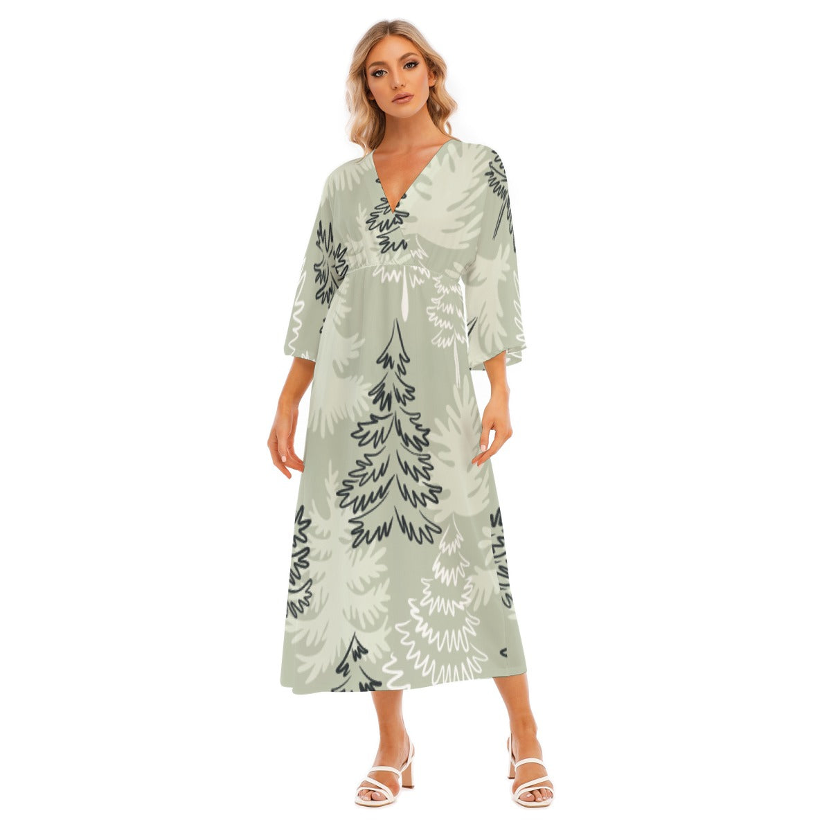 All-Over Print Women's Mid-Sleeve Long Dress