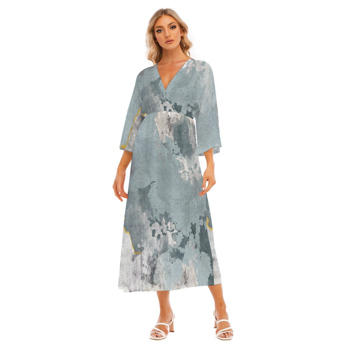 All-Over Print Women's Mid-Sleeve Long Dress