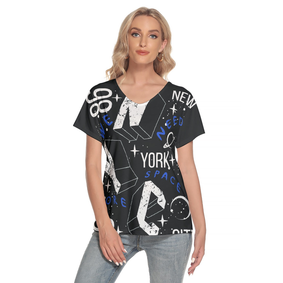 All-Over Print Women's Loose V-neck Short Sleeve T-shirt