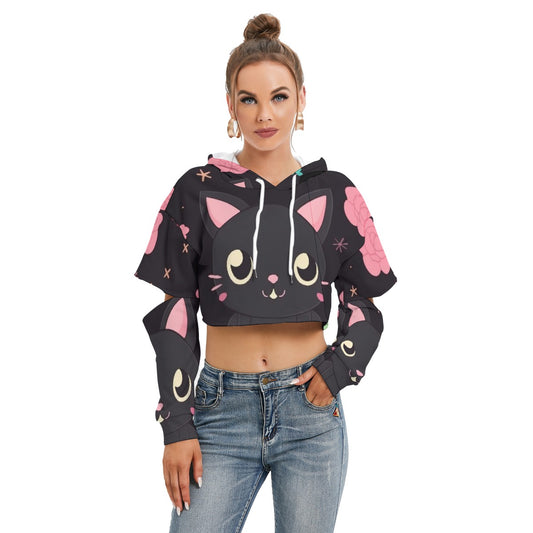 All-Over Print Women's Heavy Fleece Hoodie With Hollow Out Sleeve
