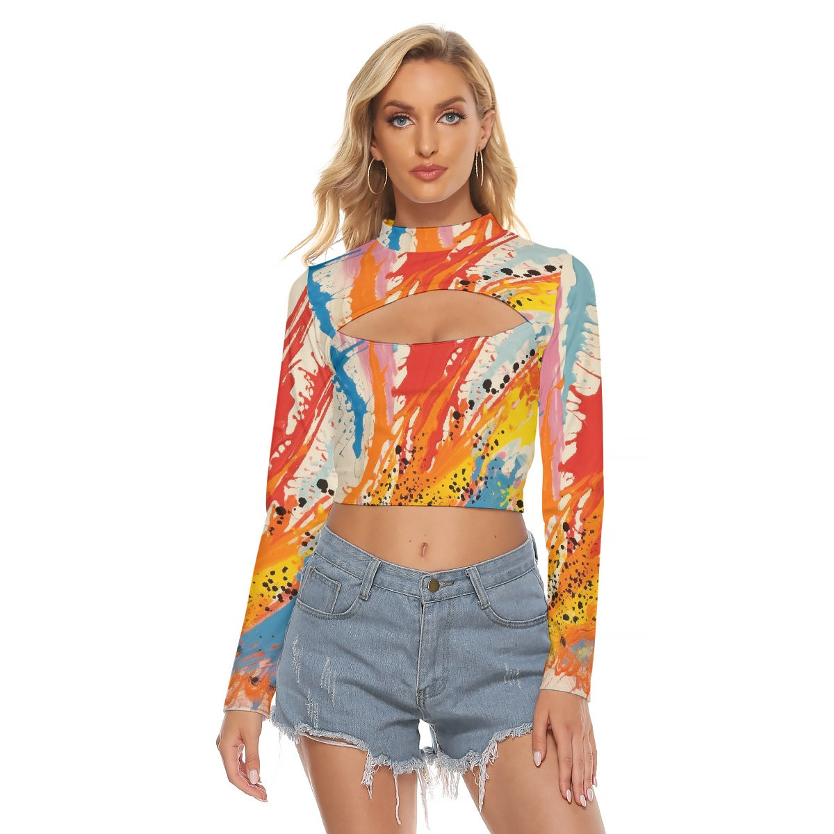 All-Over Print Women's Hollow Chest Keyhole Tight Crop Top