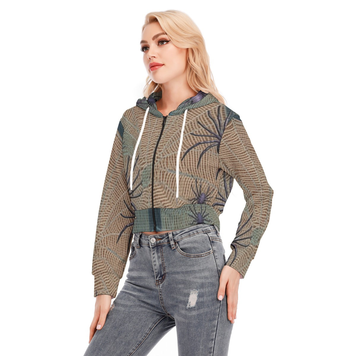 All-Over Print Women's Crop Top Hoodie With Zipper Closure