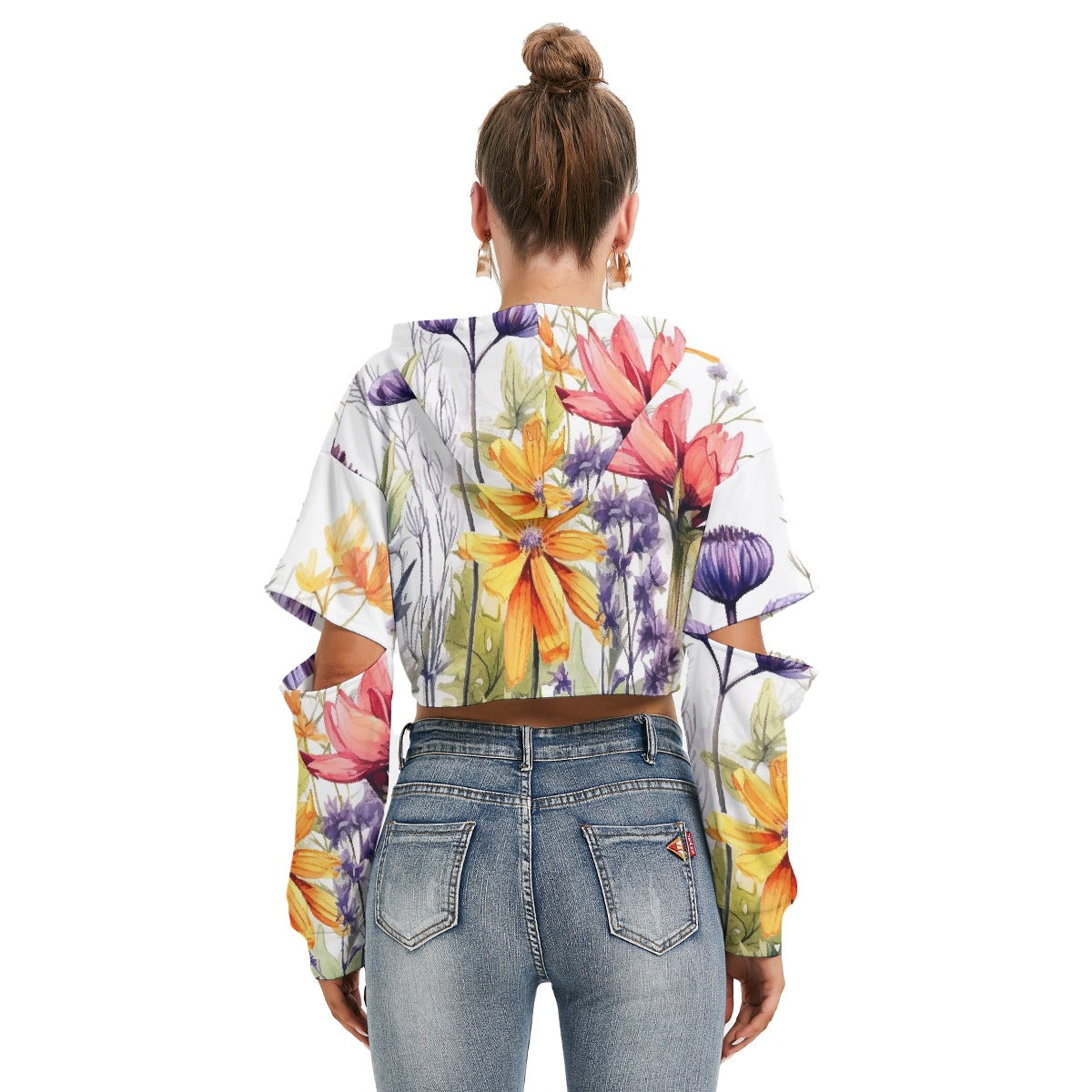All-Over Print Women's Heavy Fleece Hoodie With Hollow Out Sleeve
